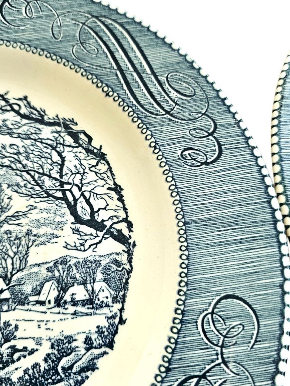 2 Royal Old Grist Mill Blue Dinner Plate 10" countryside Currier Ives Ironstone - Picture 5 of 9